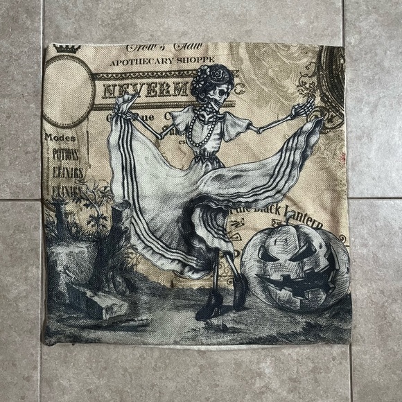 Set Of 3 Halloween Pillow Cases 17”x17” Skulls Skeletons Apothecary - Picture 4 of 5